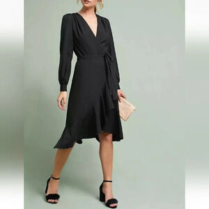 Yumi Kim Casanova Long Sleeve Wrap Dress Black Formal Cocktail Wedding Guest XS